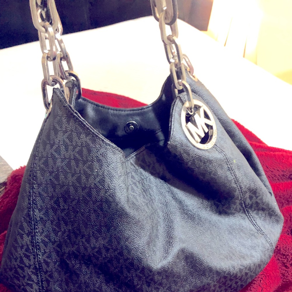 Black leather Michael Kors purse with chain strap